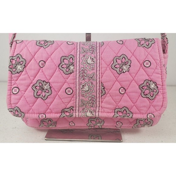 Vera Bradley Flamago Pink Small Flap Front Purse Shoulder Bag Cotton Quilted - Picture 2 of 16